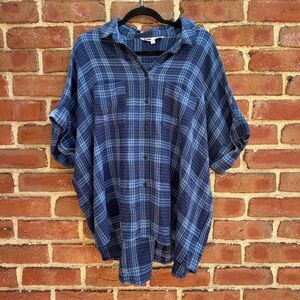 The Nines By Hatch Women's Plaid Button-Down Maternity Shirt Blue XXL NEW